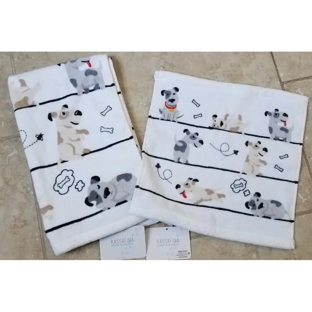 Kassafina Hand Towel & Washcloth Set Funtime Naptime Dogs NEW